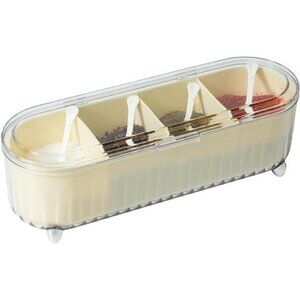 Clear spice organizer box with 4 compartments lids and spoons kitchen storage se
